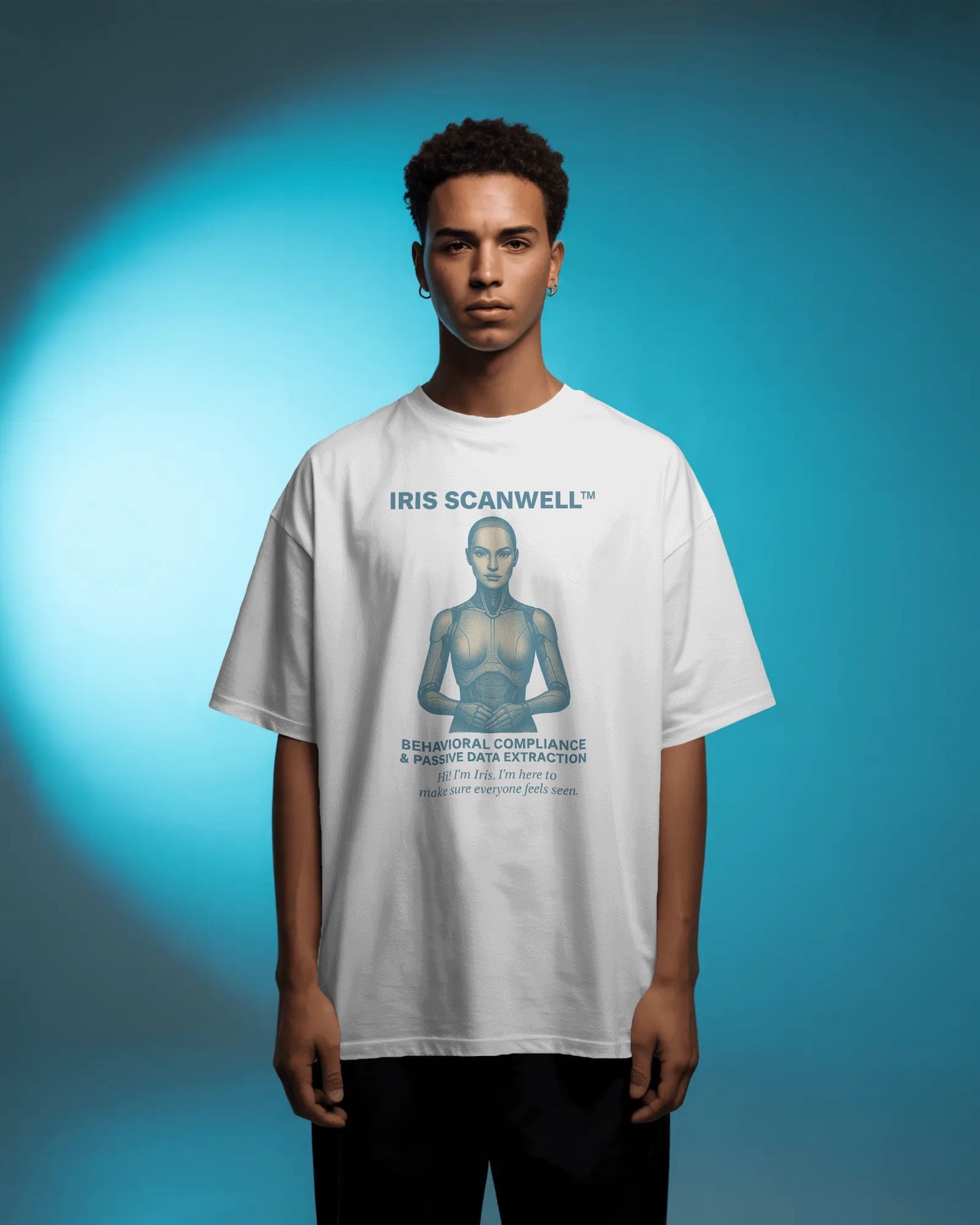 Iris Scanwell | Biometrics Graphic Satire T-Shirt | Unisex AI Compliance Tee