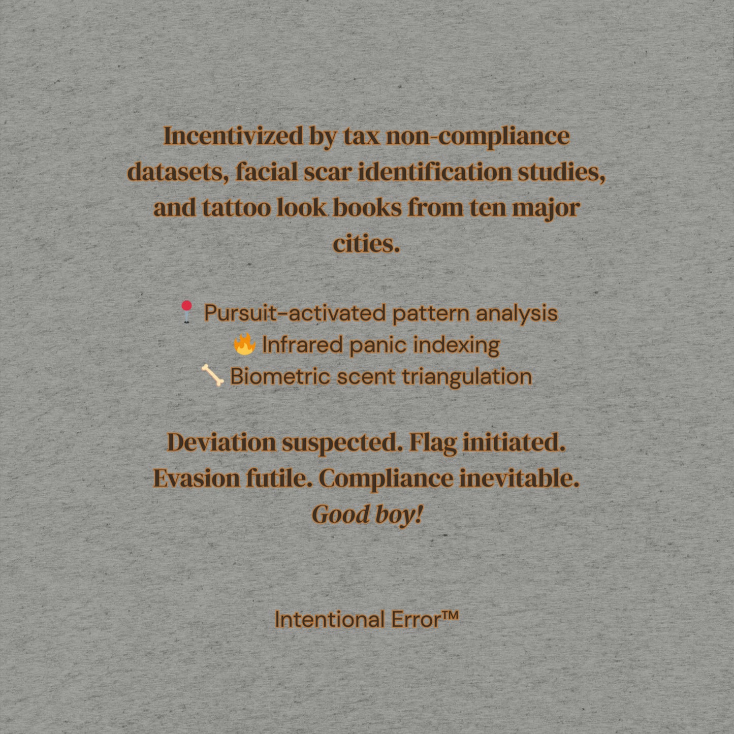 Back tile of the Maligator 3.0 T-shirt by Intentional Error depicting descriptive text.