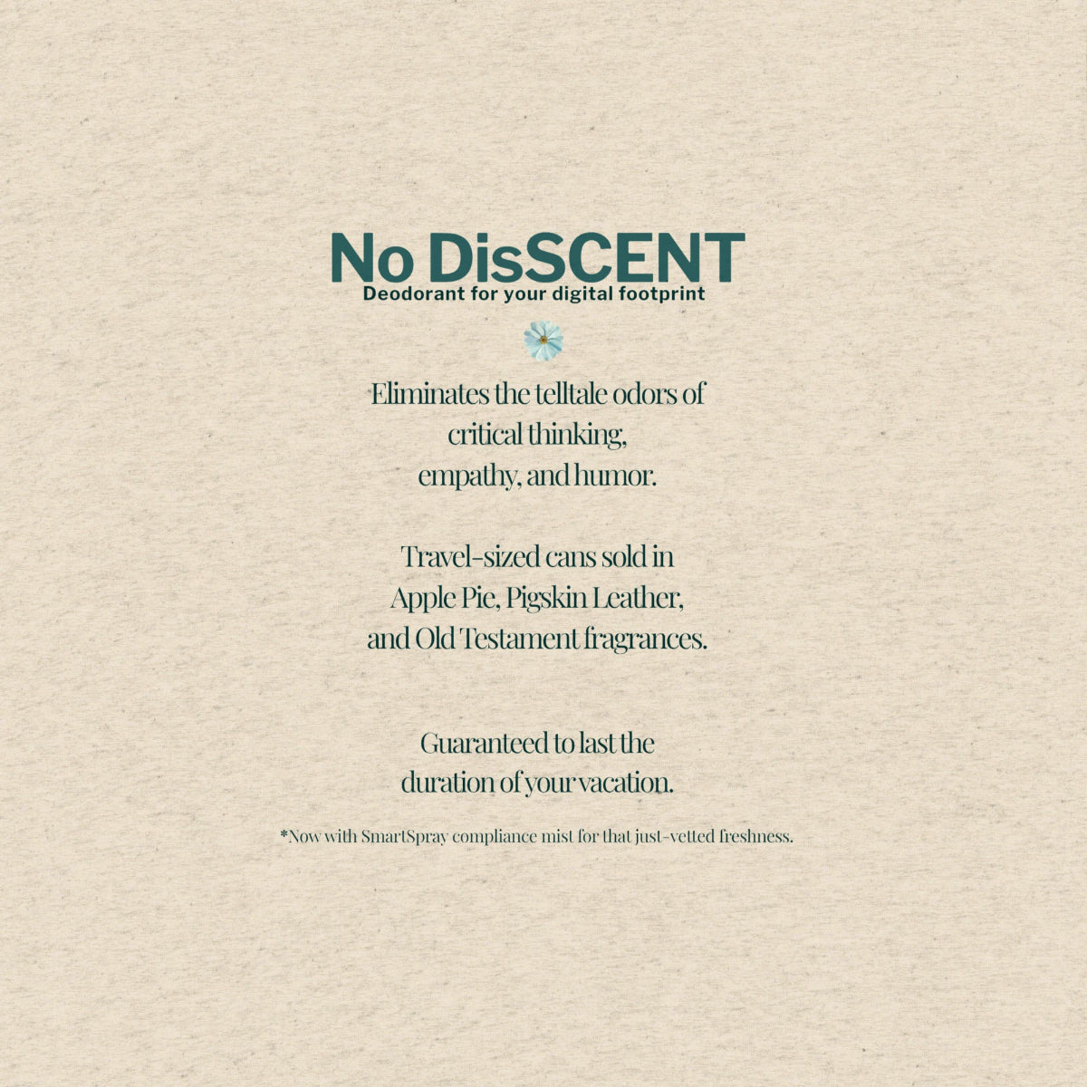 Back tile image of Intentional Error's No DisSCENT graphic T-shirt in oatmeal