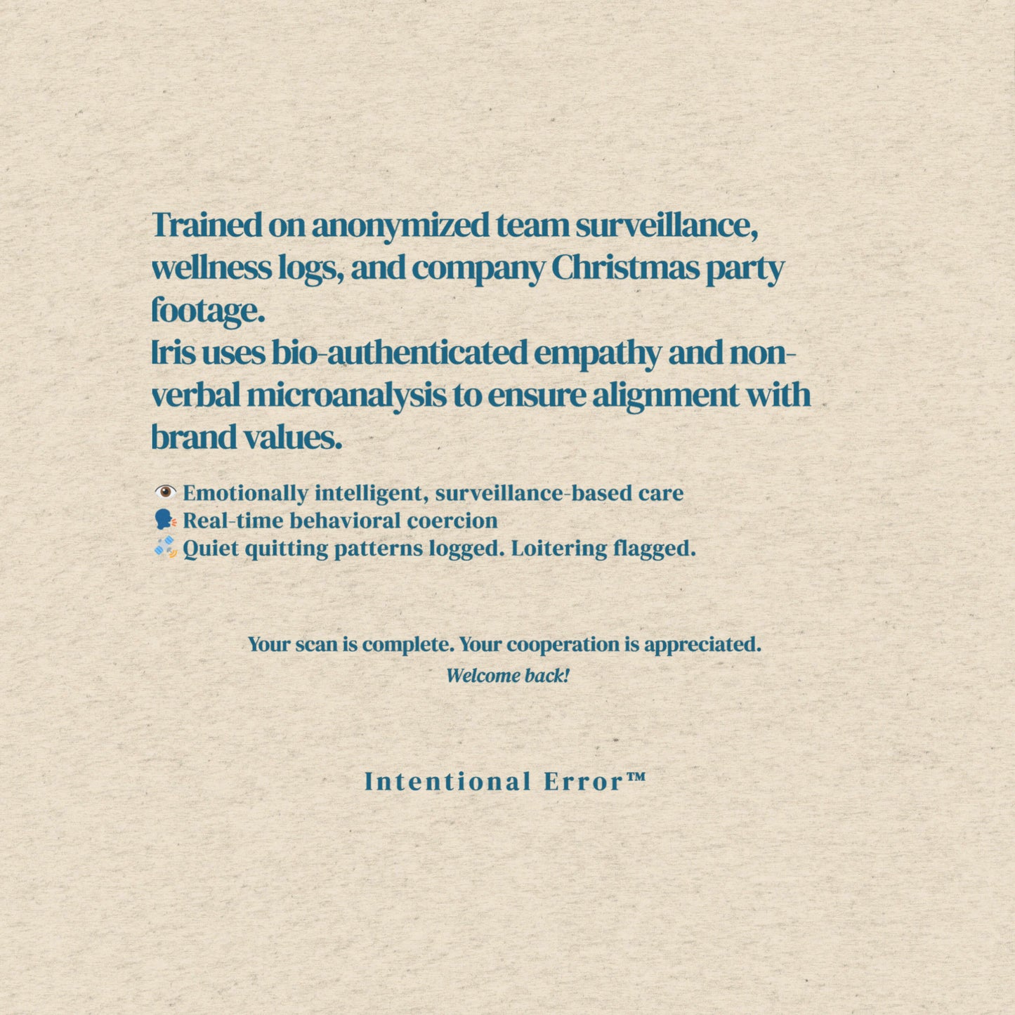 Back tile image of the Iris Scanwell graphic T-shirt design by Intentional Error mocking biometric surveillance tech.