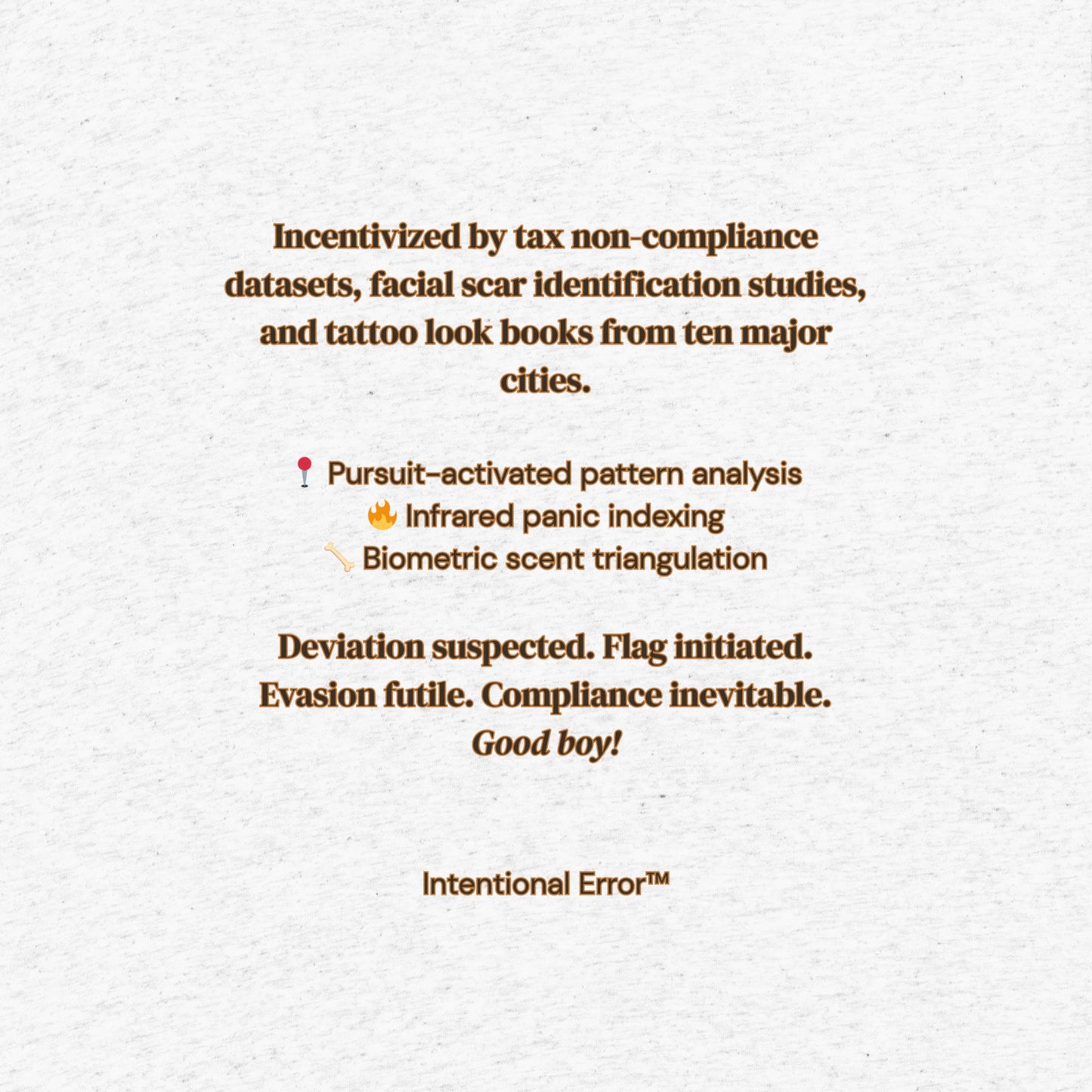 Back tile of the Maligator 3.0 T-shirt by Intentional Error depicting descriptive text.