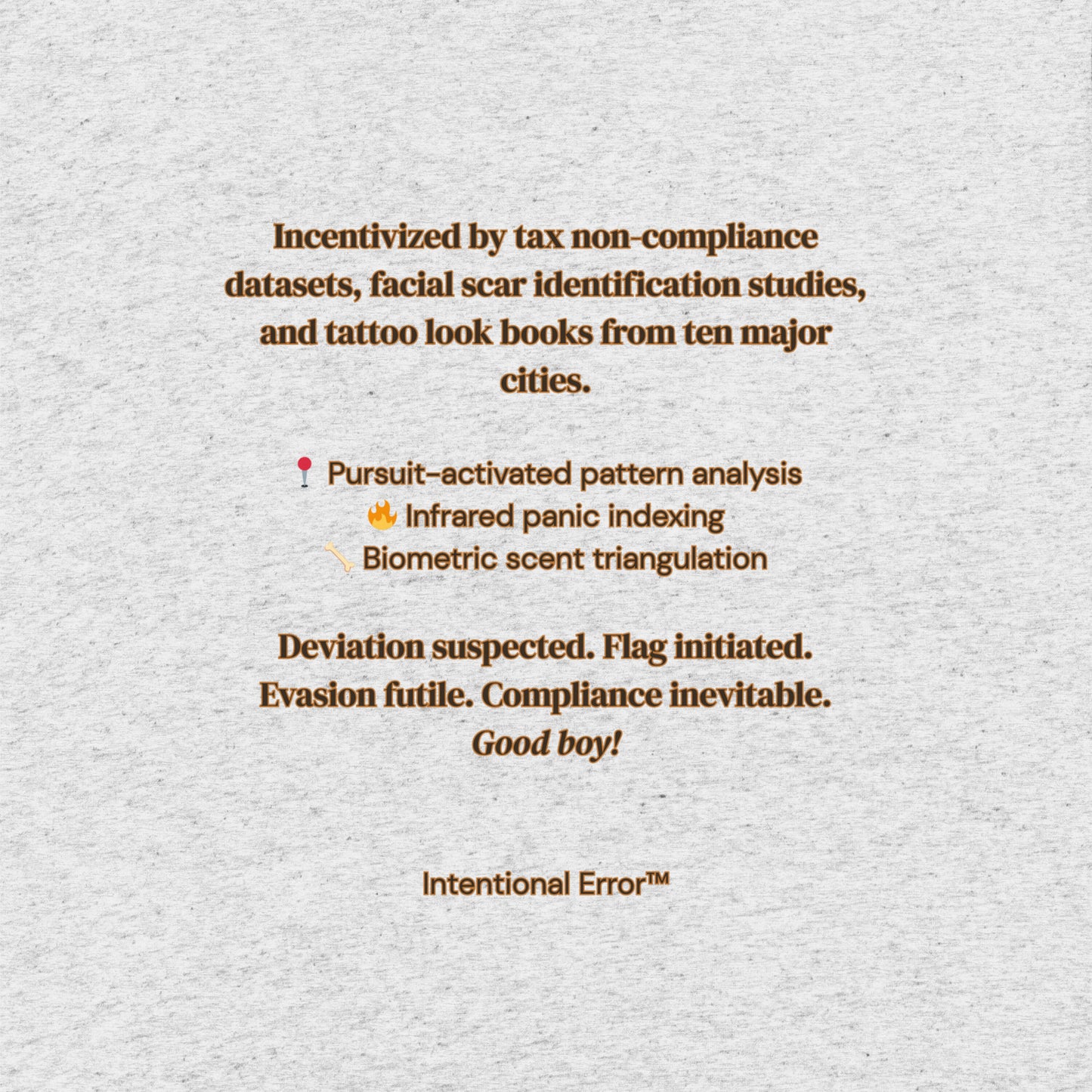 Back tile of the Maligator 3.0 T-shirt by Intentional Error depicting descriptive text.
