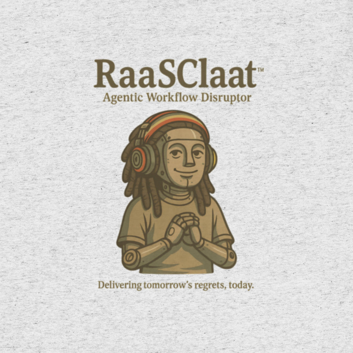 Logo of RaaSClaat with a stylized illustration of a person wearing headphones on a textured gray background.
