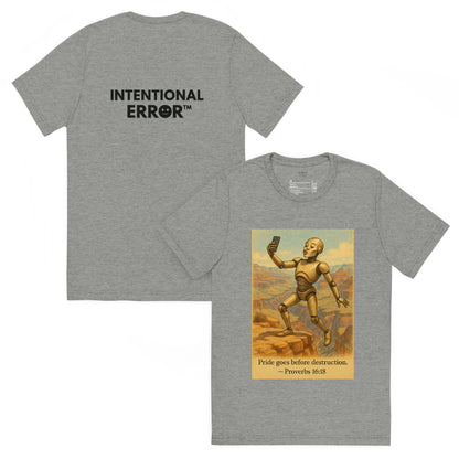 Back and front mockups of Intentional Error's Duck Lips on the Edge graphic T-shirt in grey.