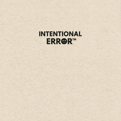 Back of shirt featuring small “Intentional Error” logo centered across the shoulders, minimalist design.