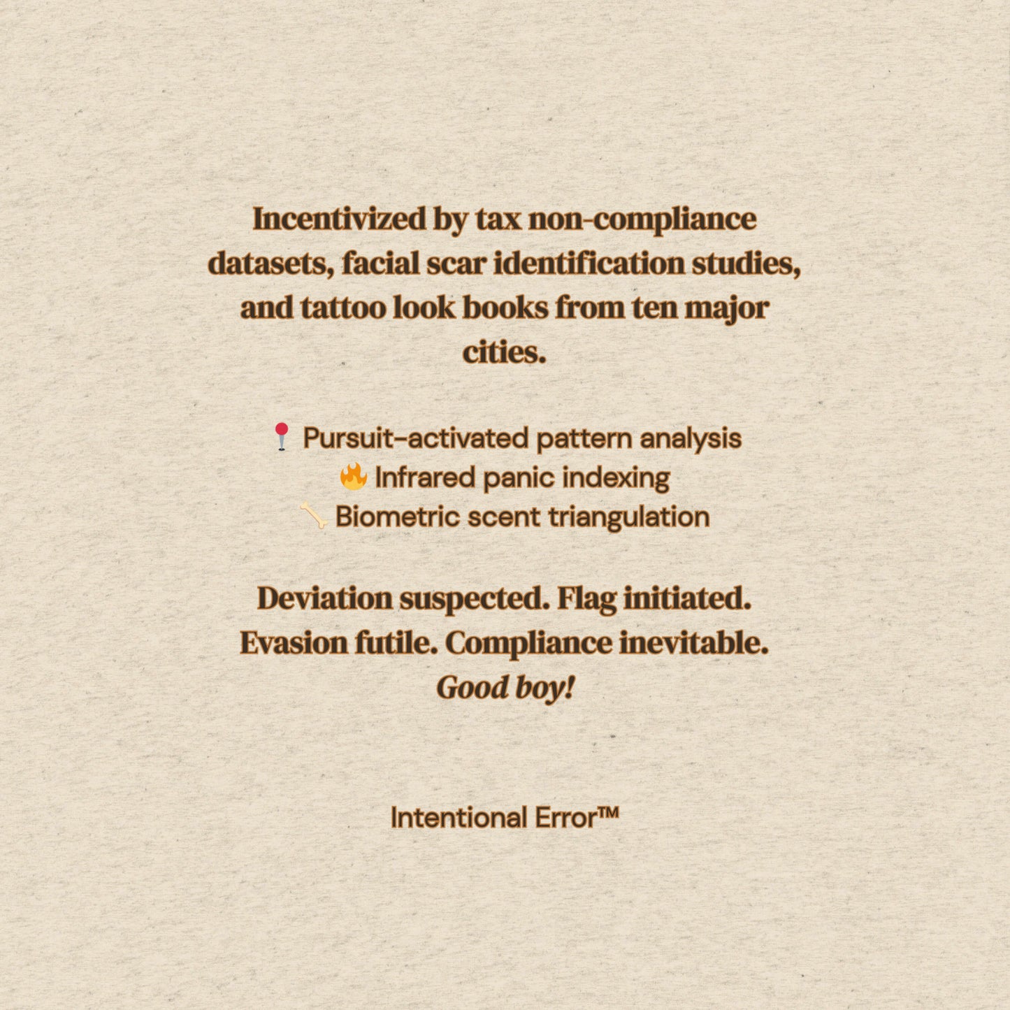 Back tile of the Maligator 3.0 T-shirt by Intentional Error depicting descriptive text.