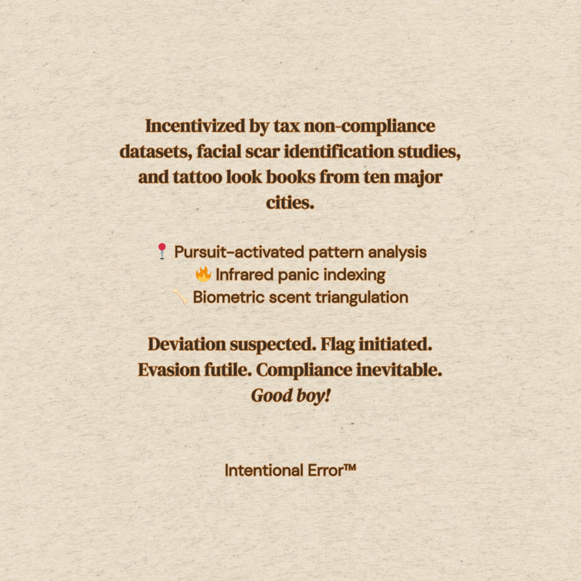 Back tile of the Maligator 3.0 T-shirt by Intentional Error depicting descriptive text.