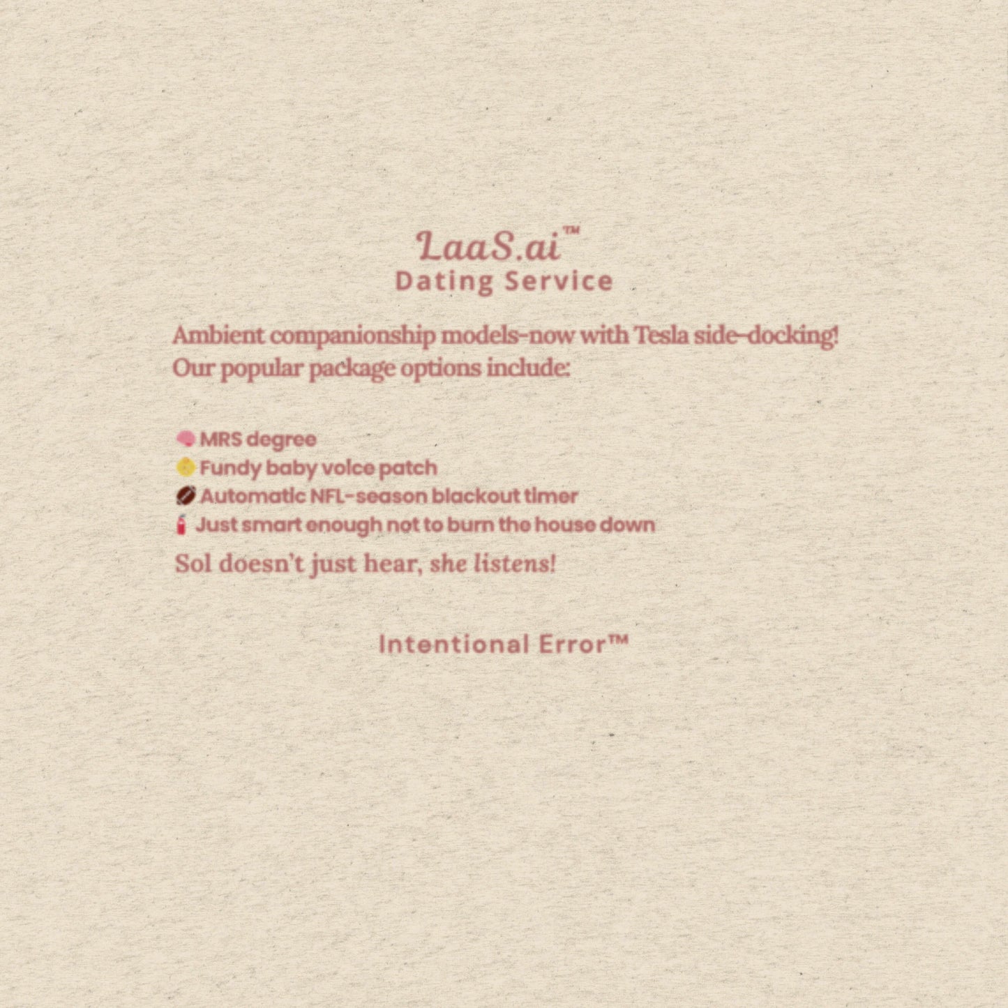 Back tile design of LaaS.ai Dating Service unisex graphic t-shirt by Intentional Error in oatmeal.