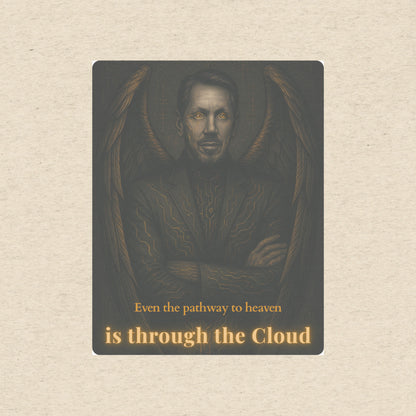 Portrait of a man with text on a textured beige background