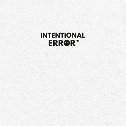 Back of shirt featuring small “Intentional Error” logo centered across the shoulders, minimalist design.