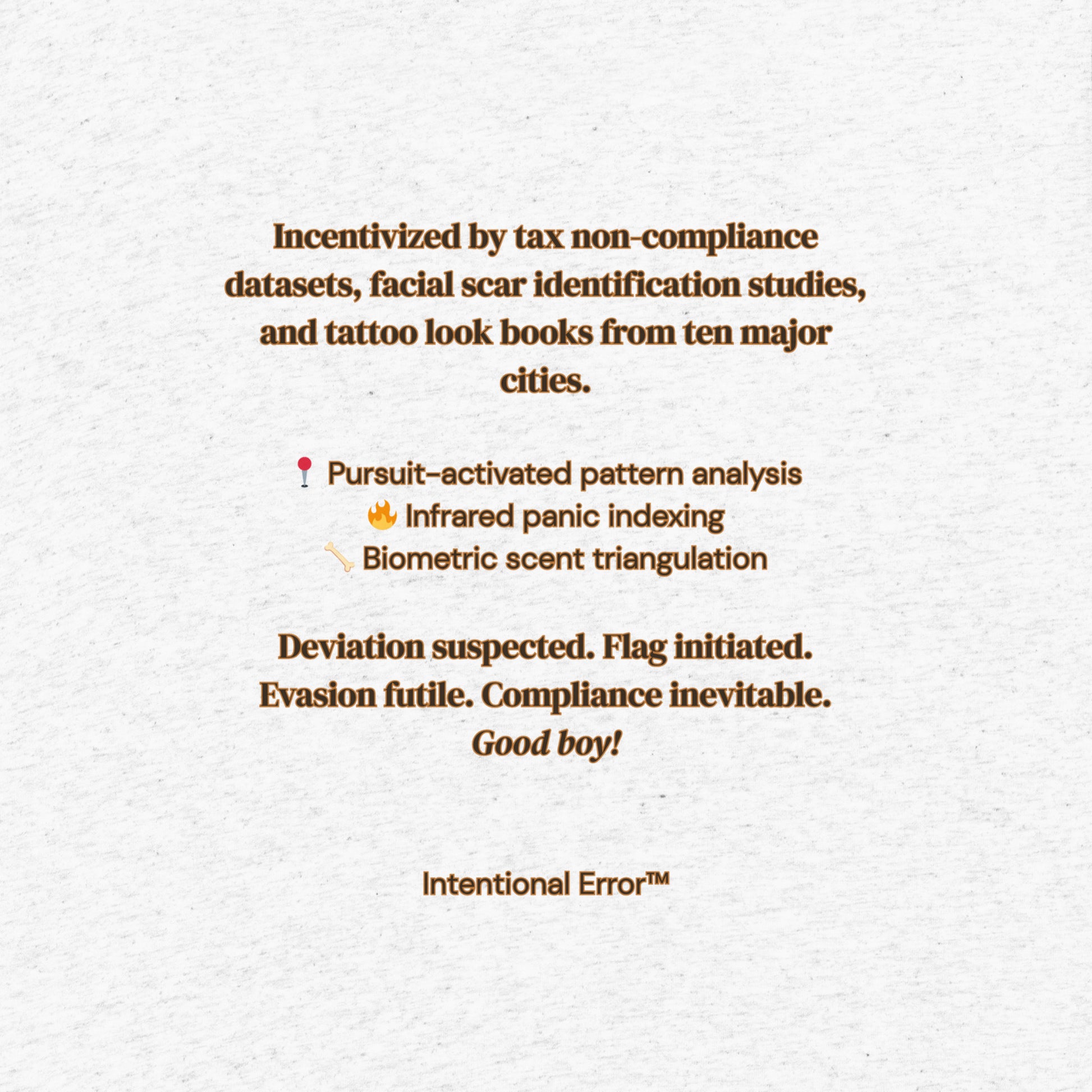 Back tile of the Maligator 3.0 T-shirt by Intentional Error depicting descriptive text.