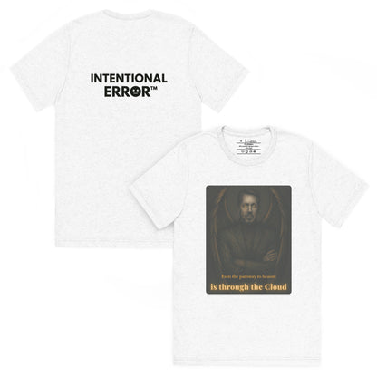 Two white t-shirts with different designs on a white background