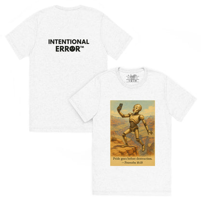 Back and front mockups of Intentional Error's Duck Lips on the Edge graphic T-shirt in white.