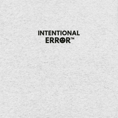 Back of shirt featuring small “Intentional Error” logo centered across the shoulders, minimalist design.