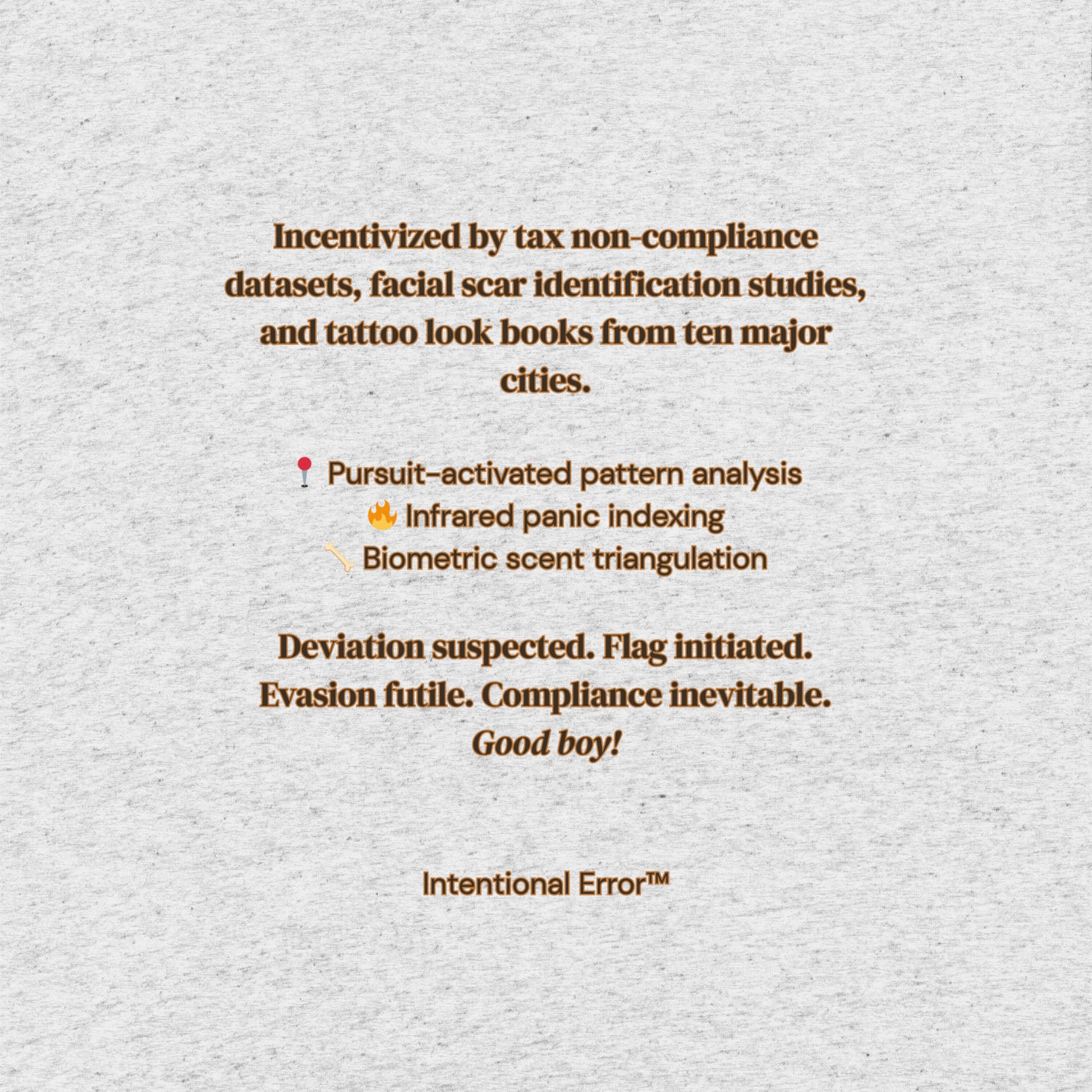 Back tile of the Maligator 3.0 T-shirt by Intentional Error depicting descriptive text.