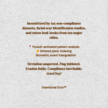 Back tile of the Maligator 3.0 T-shirt by Intentional Error depicting descriptive text.