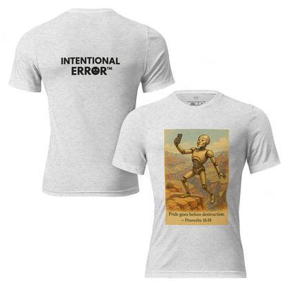 T-shirt featuring a robot taking a duck-lip selfie at the Grand Canyon with caption: “Pride goes before destruction.”